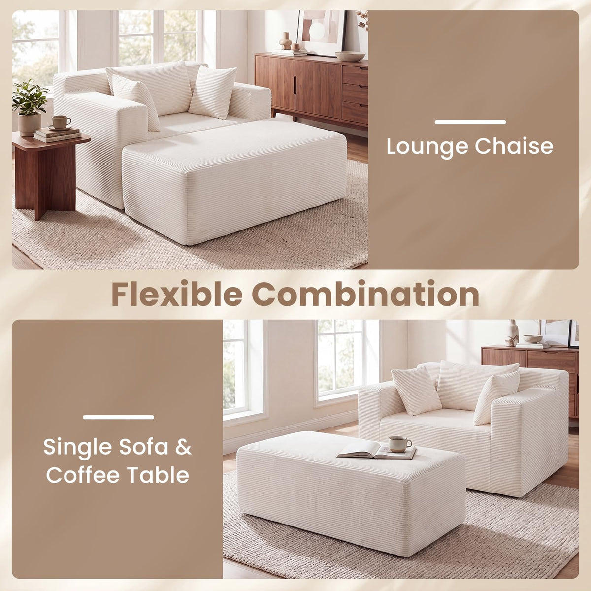 Single Foam Sofa with Ottoman, Boneless Floor Lounge Chair with Pillows for Small Spaces
