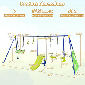 8-in-1 Outdoor Swing Set, Heavy-Duty Swing Stand with A-Shaped Metal Frame, 2 Swings, Glider, Gym Rings