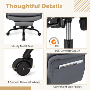 Ergonomic Cross Legged Office Chair, Big & Tall Executive Chair w/Retractable Footrest & 5-Level Adjustable Armrests