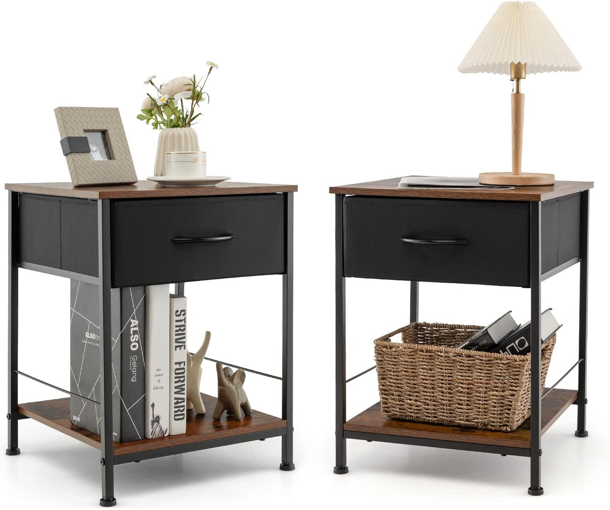 2 Tiers Nightstand for Bedroom, Compact Industrial Style Sofa Side & Bedside Table