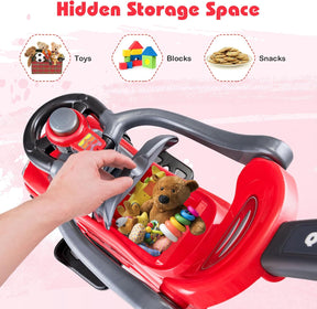 3-in-1 Ride On Push Car, Foot-to-Floor Toddler Walking Car w/Detachable Guardrails & Handle, Interesting Horn, Hidden Storage Space & Anti-Back-Tipping Design, Sliding Car for 2-6 Years