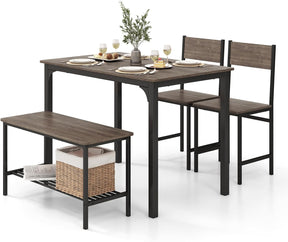4-Piece Dining Table Set, Kitchen Table with 2 Chairs & a Bench