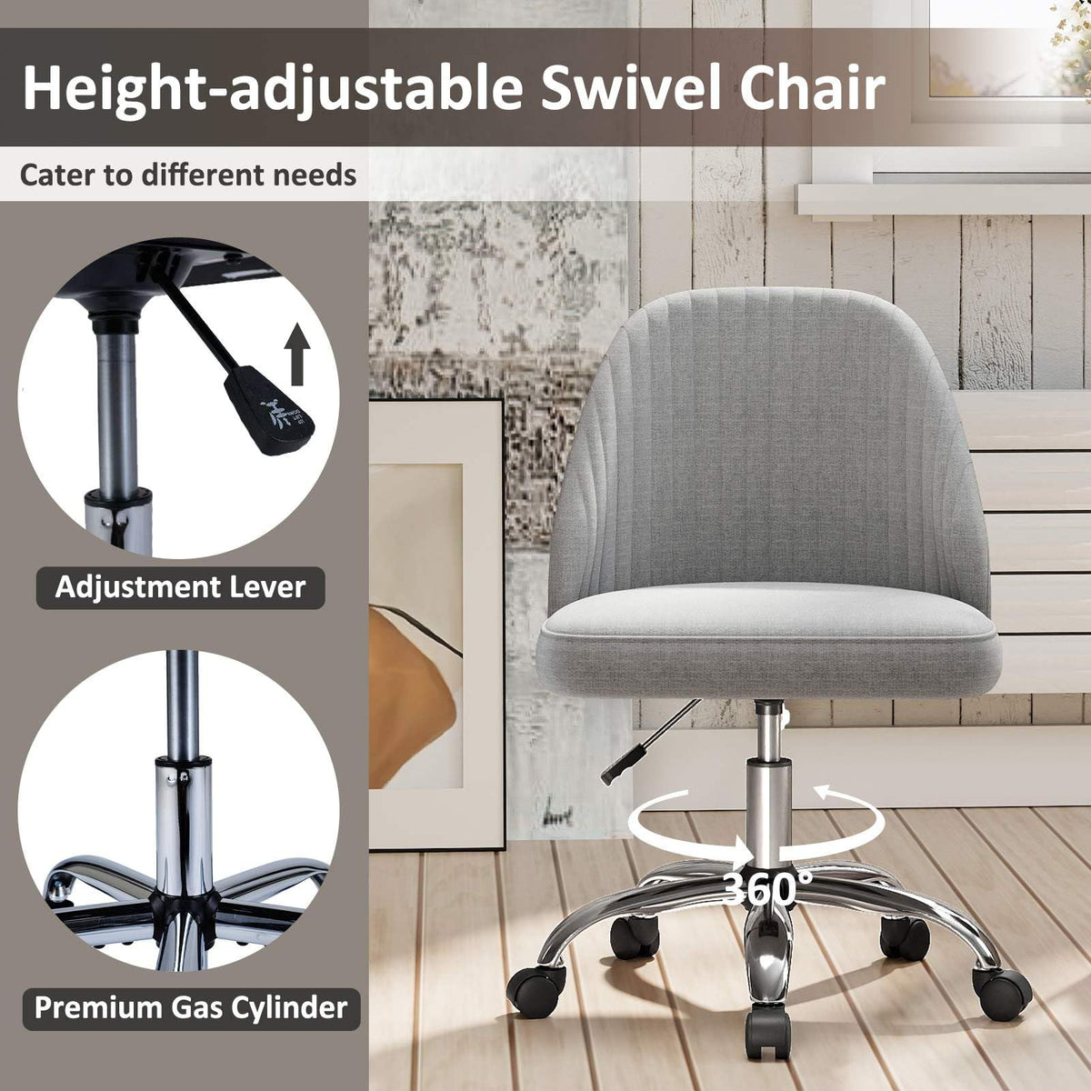 Office Chair, Modern Armless Desk Chair with Curved Backrest & Upholstered Seat