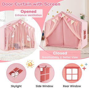 Kids Play Tent, 3-4 Kid Large Play Tent House w/Fabric & Screen Curtains, Star Lights