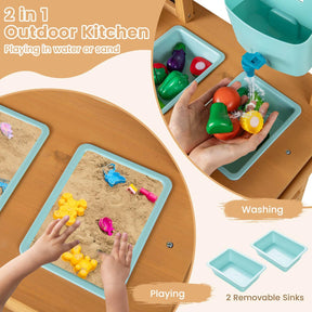 Mud Kitchen for Kids, Toddler Wooden Pretend Play Kitchen Playset with Faucet
