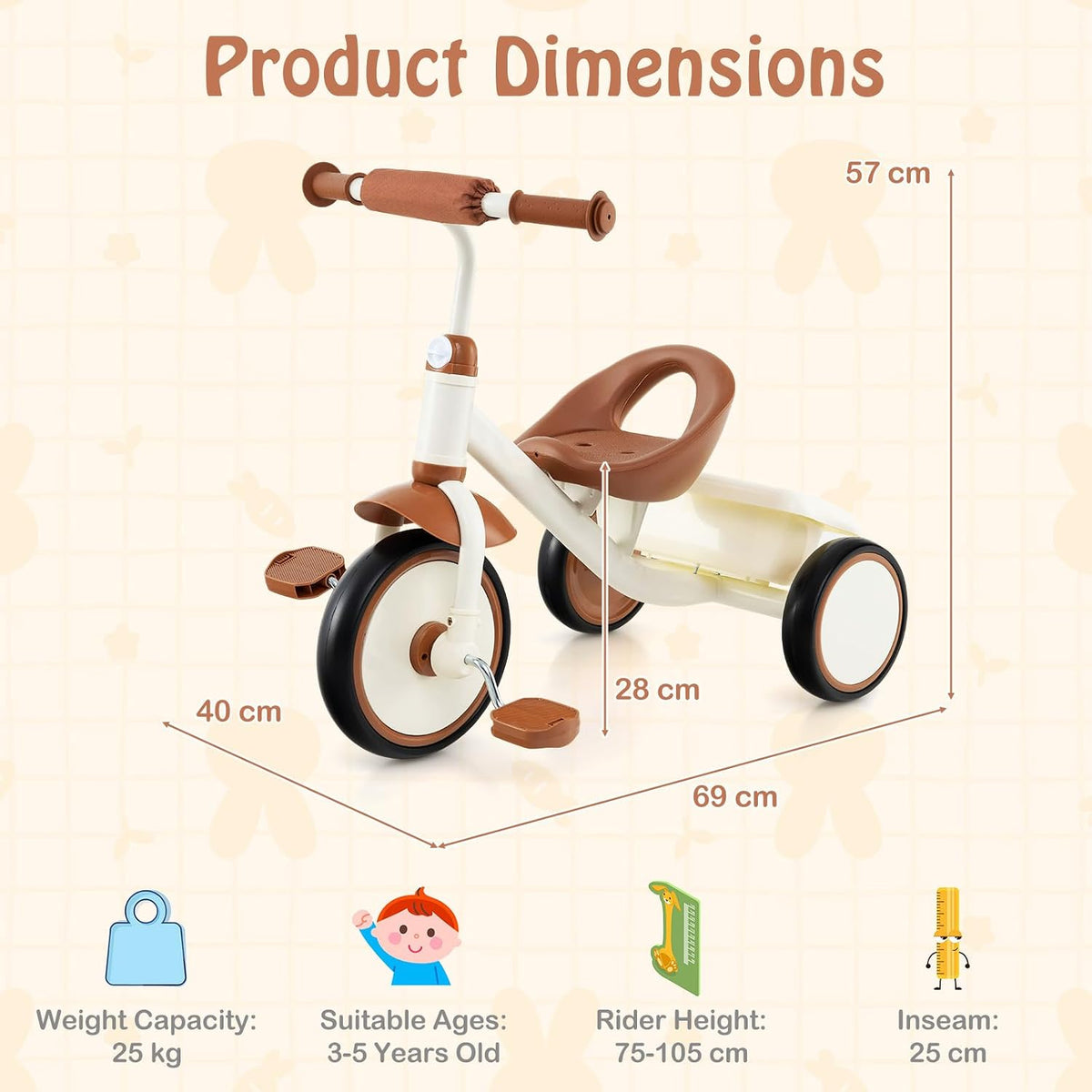 Toddler Tricycle, Kids Trike with Adjustable Seat and Storage Basket