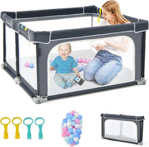 Foldable Baby Playpen, Playpen Activity Center for Babies Toddlers w/50 Balls & 4 Pull Rings