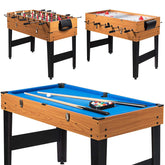 3-in-1 Multi Game Table, 48" Wooden Combo Game Table with Soccer, Billiard, Slide Hockey for Game Room, Home Office, Bar Party