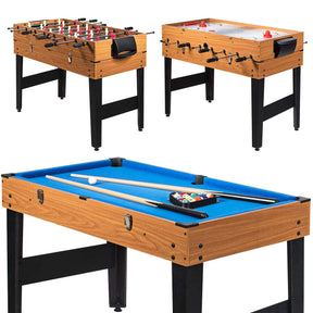3-in-1 Multi Game Table, 48" Wooden Combo Game Table with Soccer, Billiard, Slide Hockey for Game Room, Home Office, Bar Party