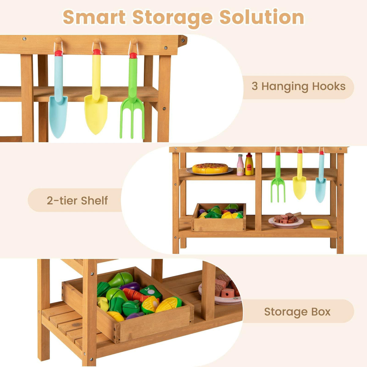 Mud Kitchen for Kids, Toddler Wooden Pretend Play Kitchen Playset with Faucet