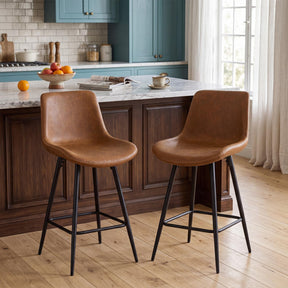 Counter Height Bar Stools Set of 2, 61 CM Bar Chairs with Backs and Footrests