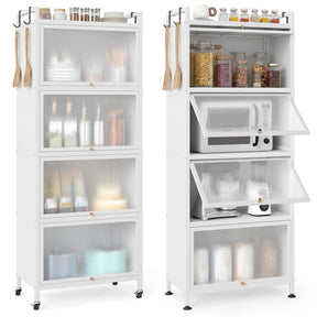 5-Tier Mobile Kitchen Storage Cabinet, Freestanding Metal Pantry Cabinet w/4 Flip-up PC Doors