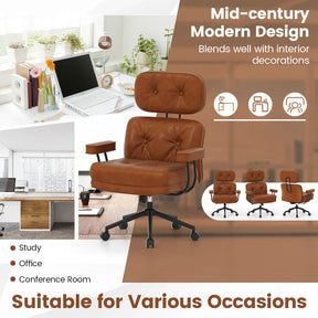 Ergonomic Home Office Chair, Mid Century Modern Computer Desk Chair w/ Wide Tufted Seat