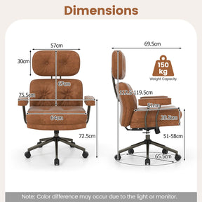 Ergonomic Home Office Chair, Mid Century Modern Suede Fabric Computer Desk Chair w/ Wide Tufted Seat