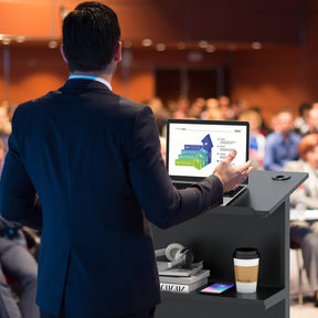 Rolling Podium Stand, 3-Position Height Adjustable Lectern Table with Tilted Tabletop