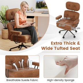 Ergonomic Home Office Chair, Mid Century Modern Suede Fabric Computer Desk Chair w/ Wide Tufted Seat