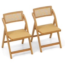 Rattan Cane Folding Chairs Set of 2, Bamboo Dining Chairs, Kitchen Side Chairs with Rotatable Backrests