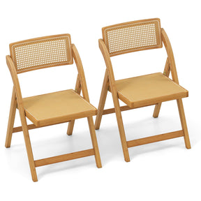 Rattan Cane Folding Chairs Set of 2, Bamboo Dining Chairs, Kitchen Side Chairs with Rotatable Backrests
