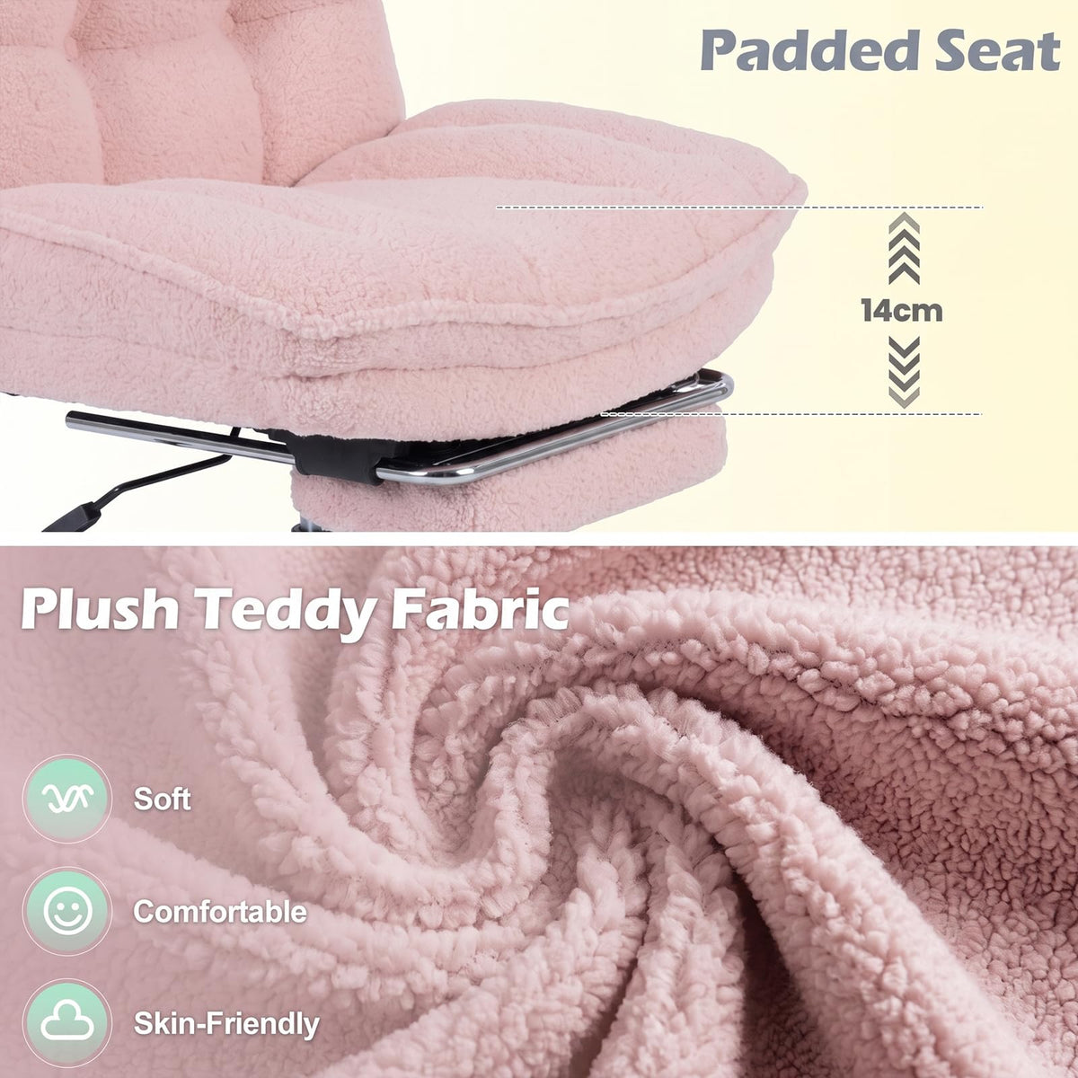 Teddy Plush Office Chair with Footrest & Adjustable Height