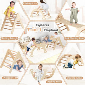 8-in-1 Wooden Triangle Set, Montessori Climbing Toys with Arch Climber, Rocker, Reversible Ramp