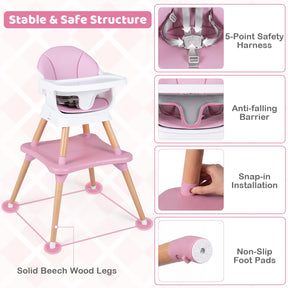 9-in-1 Convertible High Chair, Kids Table and Chair Set w/Solid Wood Legs, Removable Dishwasher-Safe Tray