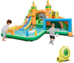 HONEY JOY Inflatable Water Slide, Kids Water Park w/Long Slides, Splash Pools, Climbing Wall, Water Gun