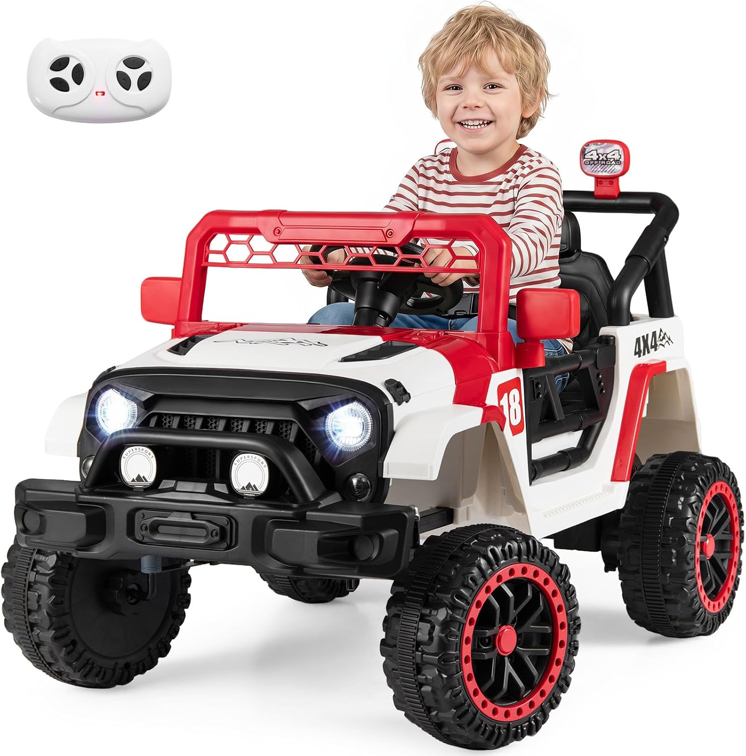 Kids Ride on Truck, 12V Electric Toy Vehicle w/ Remote Control, 3 Speeds, LED Lights