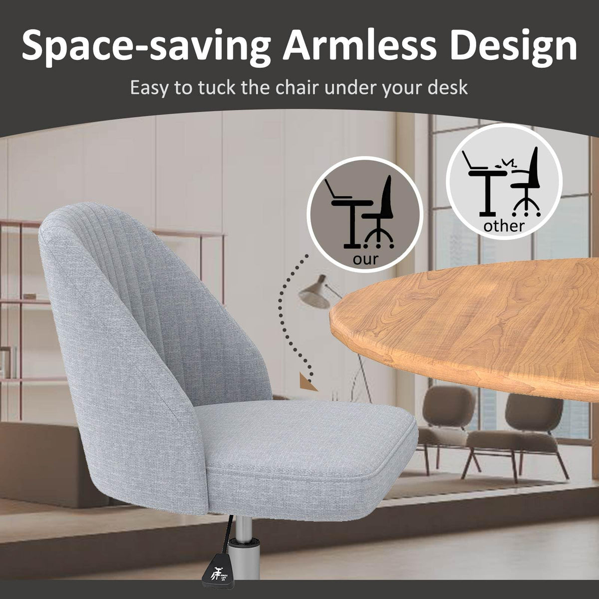 Office Chair, Modern Armless Desk Chair with Curved Backrest & Upholstered Seat