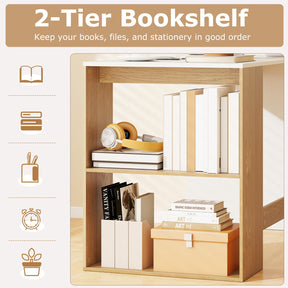 Computer Desk, 112cm Home Office Desk with 2-Tier Bookshelf