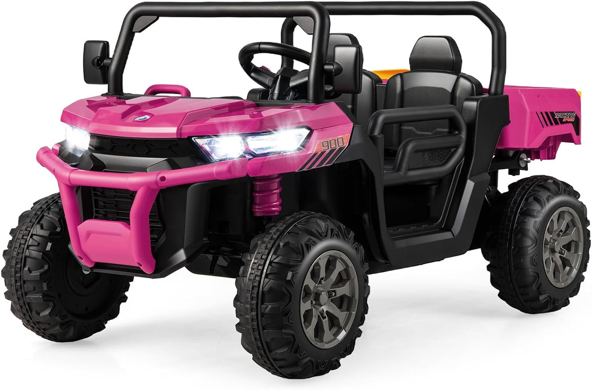 2-Seater Kids Ride On Dump Truck, Electric Toy Tractor w/Dump Bed, Shovel, 2.4G Remote Control, Wireless Connection