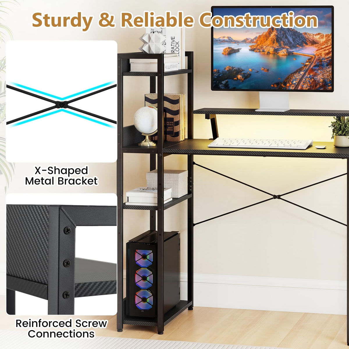 Reversible Computer Desk, Home Office Desk w/Storage Shelf