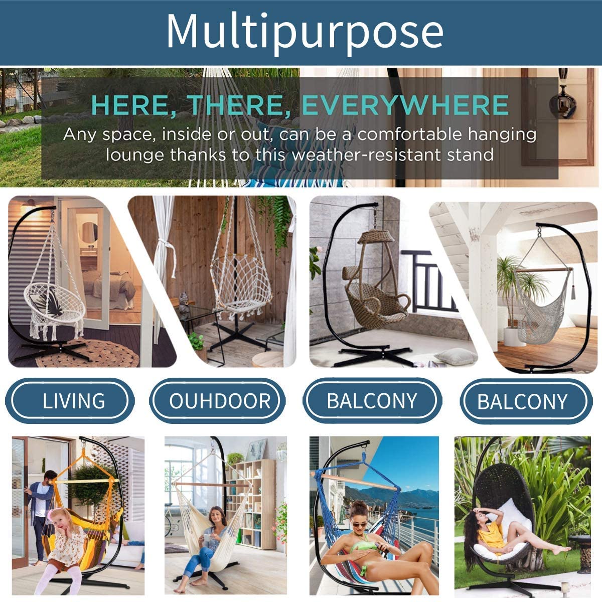 Hanging Hammock with solid steel C stand frame