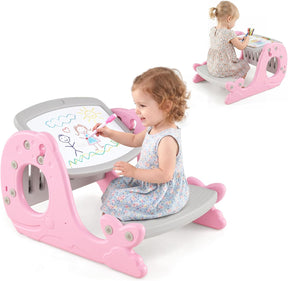 Convertible Kids Activity Table Set, Multi-Functional Angle-Adjustable Toddler Easel w/Erasable Whiteboard