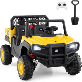 Licensed Caterpillar Ride On 4WD Dump Truck, 24V 2-Seater Kids Electric Vehicle with Remote Control, 4 x 100W Motors, Soft Start & Spring Suspension, Kids UTV with Dump Bed for 3+ Years Old