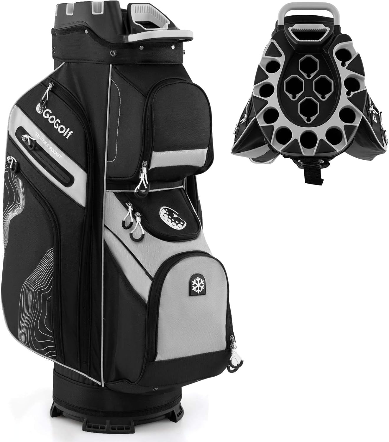 Golf Cart Bag, Molded Lock Top Golf Bag w/14-Way Full Length Dividers