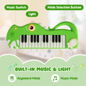25-Key Kids Piano Keyboard, Dinosaur Shape Toy Digital Piano with Built-in Music & Light