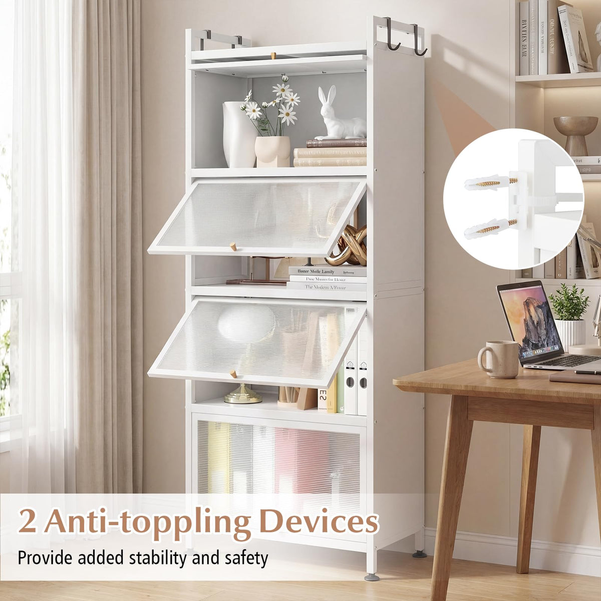 5-Tier Mobile Kitchen Storage Cabinet, Freestanding Metal Pantry Cabinet w/4 Flip-up PC Doors