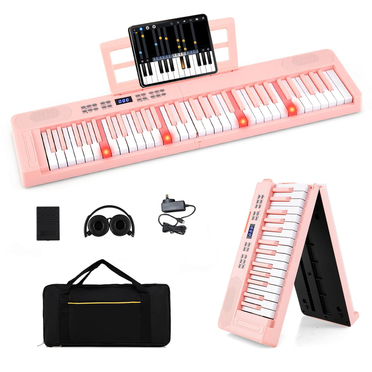 61-Key Foldable Piano Keyboard, Full-size Electronic Keyboard w/ MIDI & Split Function, Headphone & Sustain Pedal