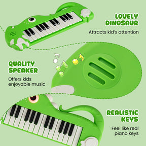 25-Key Kids Piano Keyboard, Dinosaur Shape Toy Digital Piano with Built-in Music & Light