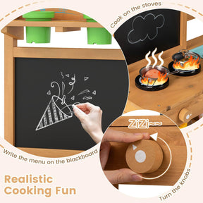 Mud Kitchen for Kids, Toddler Wooden Pretend Play Kitchen Playset with Faucet