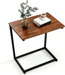 Snack Side Table, C-Shaped End Table for Sofa Couch, Bed, Wood Look Finish and Steel Frame, Space-Saving for Small Spaces