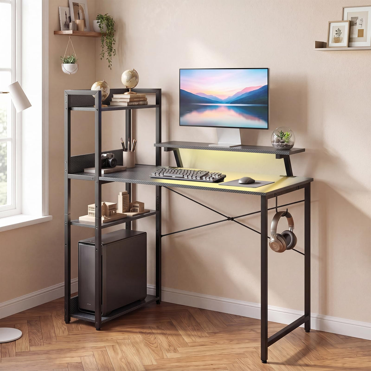 Reversible Computer Desk, Home Office Desk w/Storage Shelf