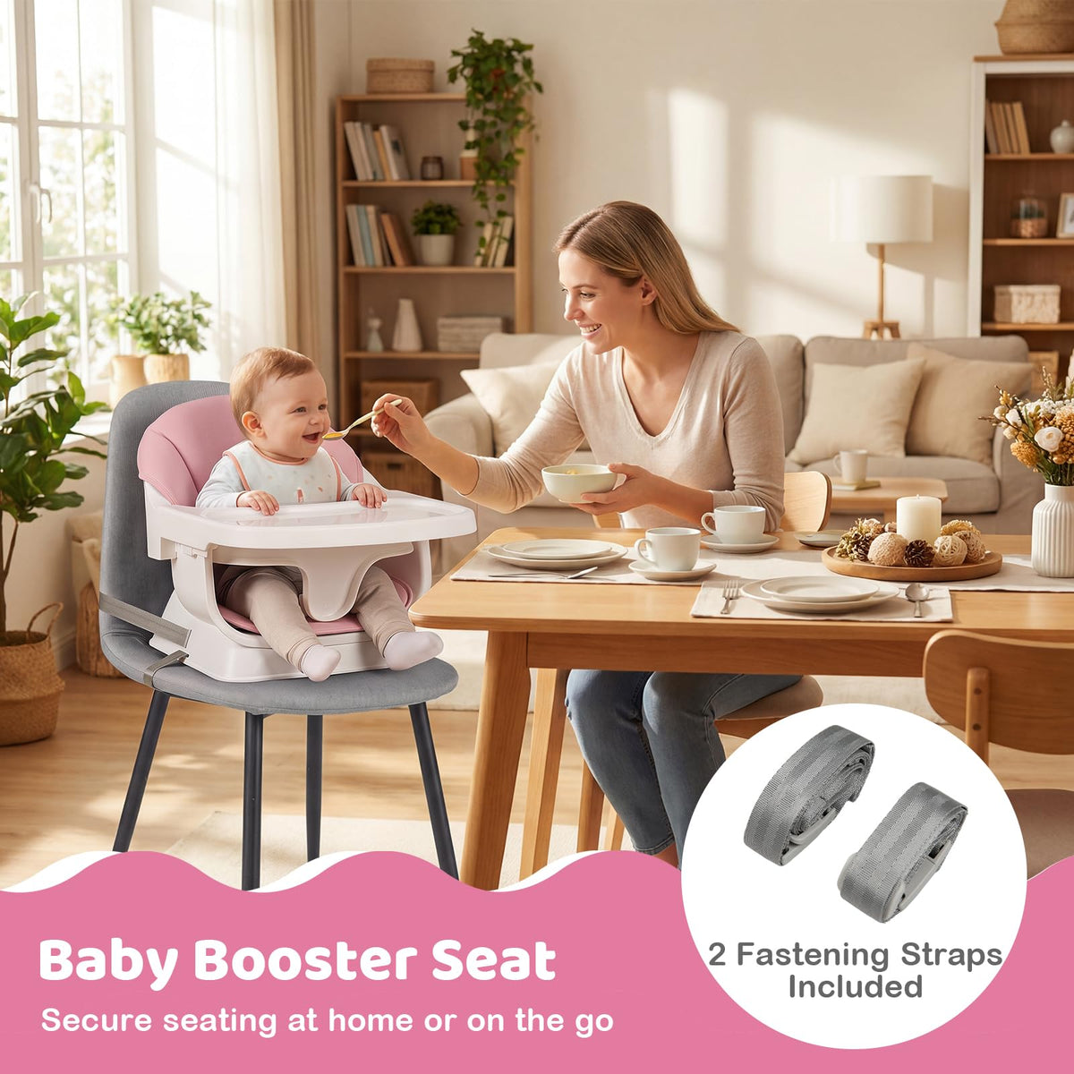 9-in-1 Convertible High Chair, Kids Table and Chair Set w/Solid Wood Legs, Removable Dishwasher-Safe Tray