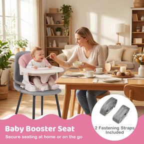 9-in-1 Convertible High Chair, Kids Table and Chair Set w/Solid Wood Legs, Removable Dishwasher-Safe Tray