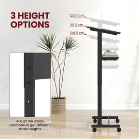 Rolling Podium Stand, 3-Position Height Adjustable Lectern Table with Tilted Tabletop