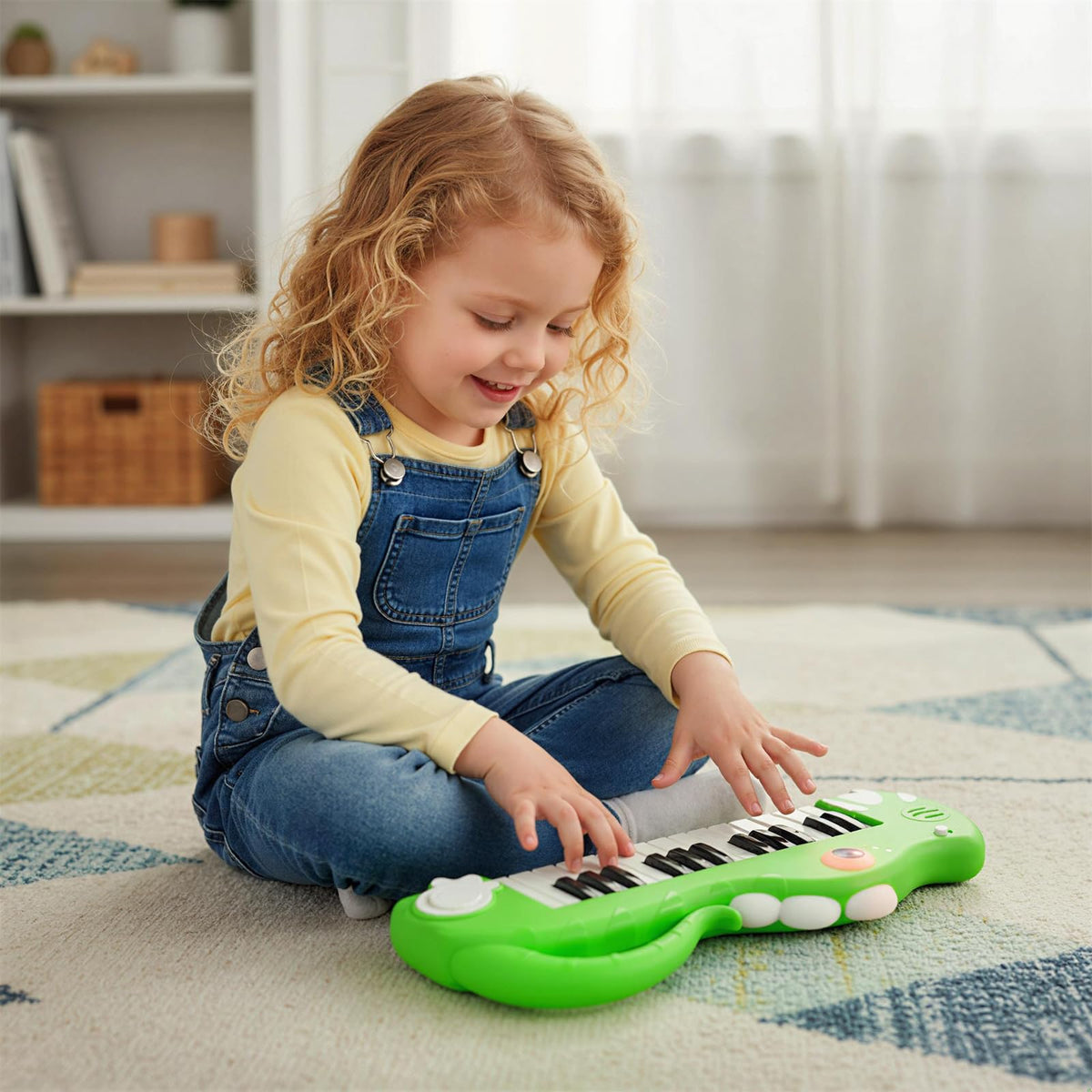 25-Key Kids Piano Keyboard, Dinosaur Shape Toy Digital Piano with Built-in Music & Light