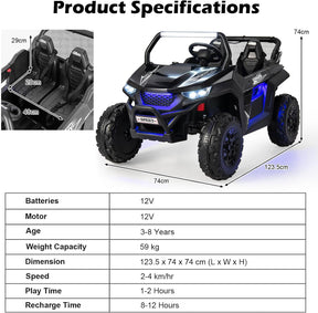 2-Seater Ride on Car, 12V Electric UTV w/Remote Control, Spring Suspension, High/Low Speed