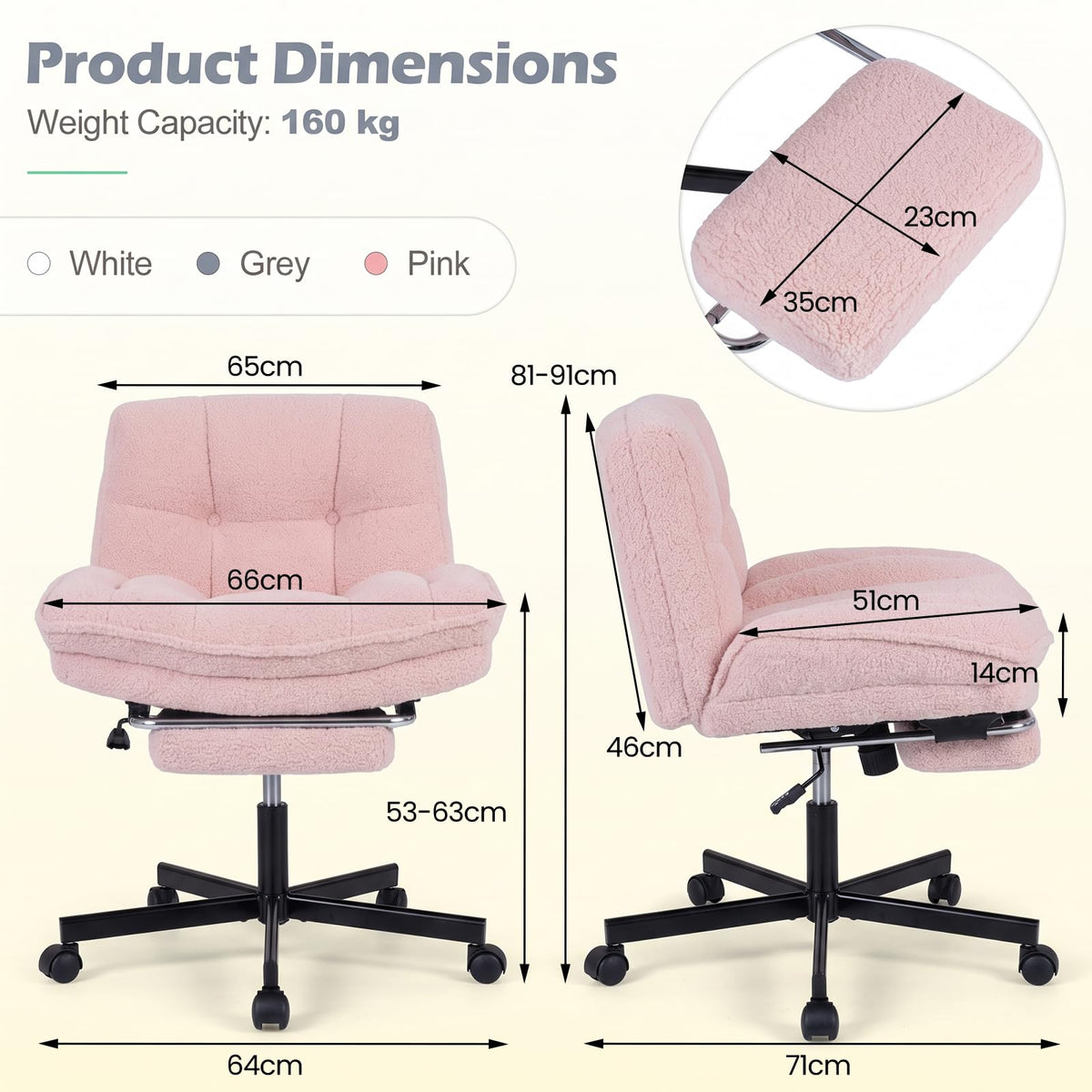 Teddy Plush Office Chair with Footrest & Adjustable Height