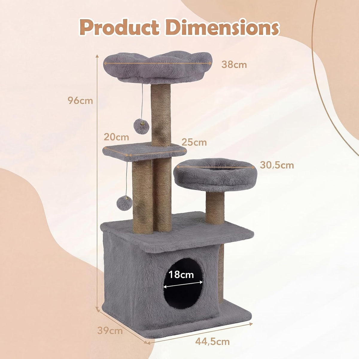 Cat Tree, 96cm Tall Cat Tower with Flower-Shaped Padded Top Perch