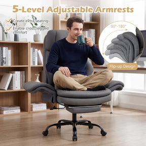 Ergonomic Cross Legged Office Chair, Big & Tall Executive Chair w/Retractable Footrest & 5-Level Adjustable Armrests